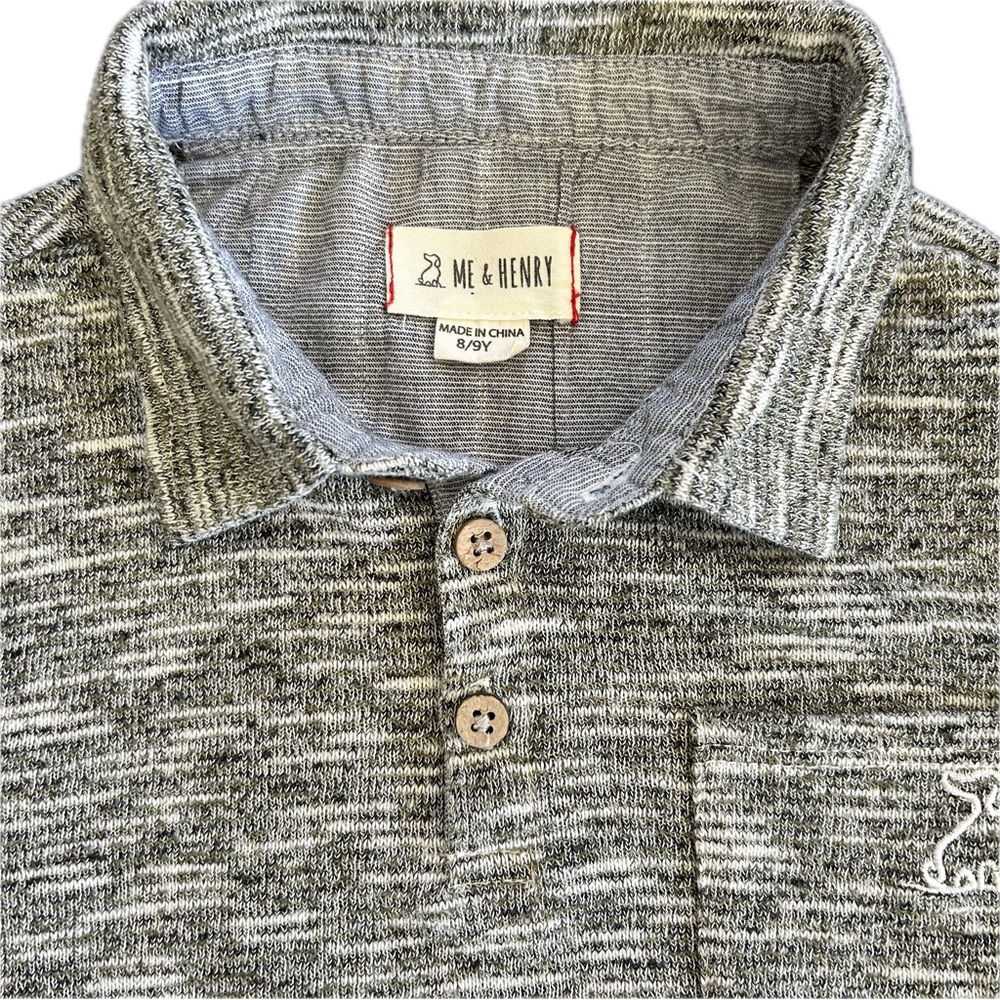 Me & Henry Boys Knit Long Sleeve Polo Shirt Size 8–9Y Neutral Gray Excellent